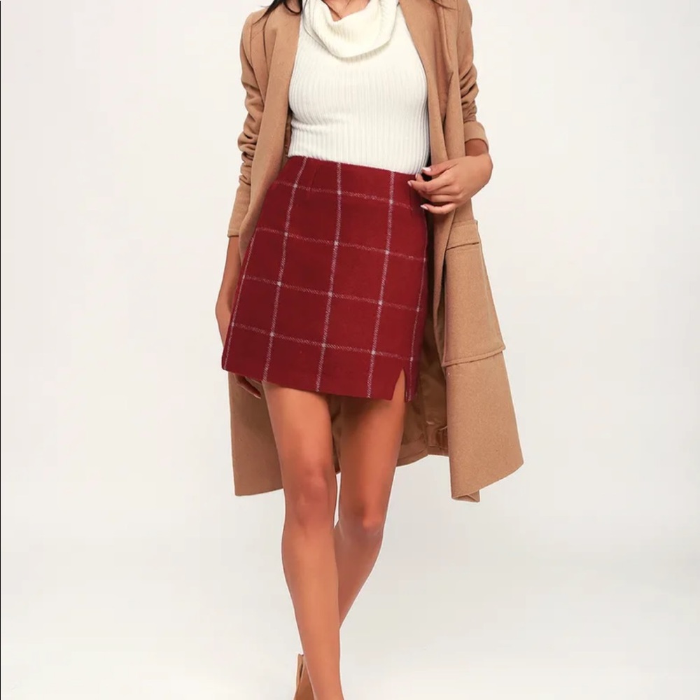 Lulus Spence Wine Red Plaid Mini Skirt